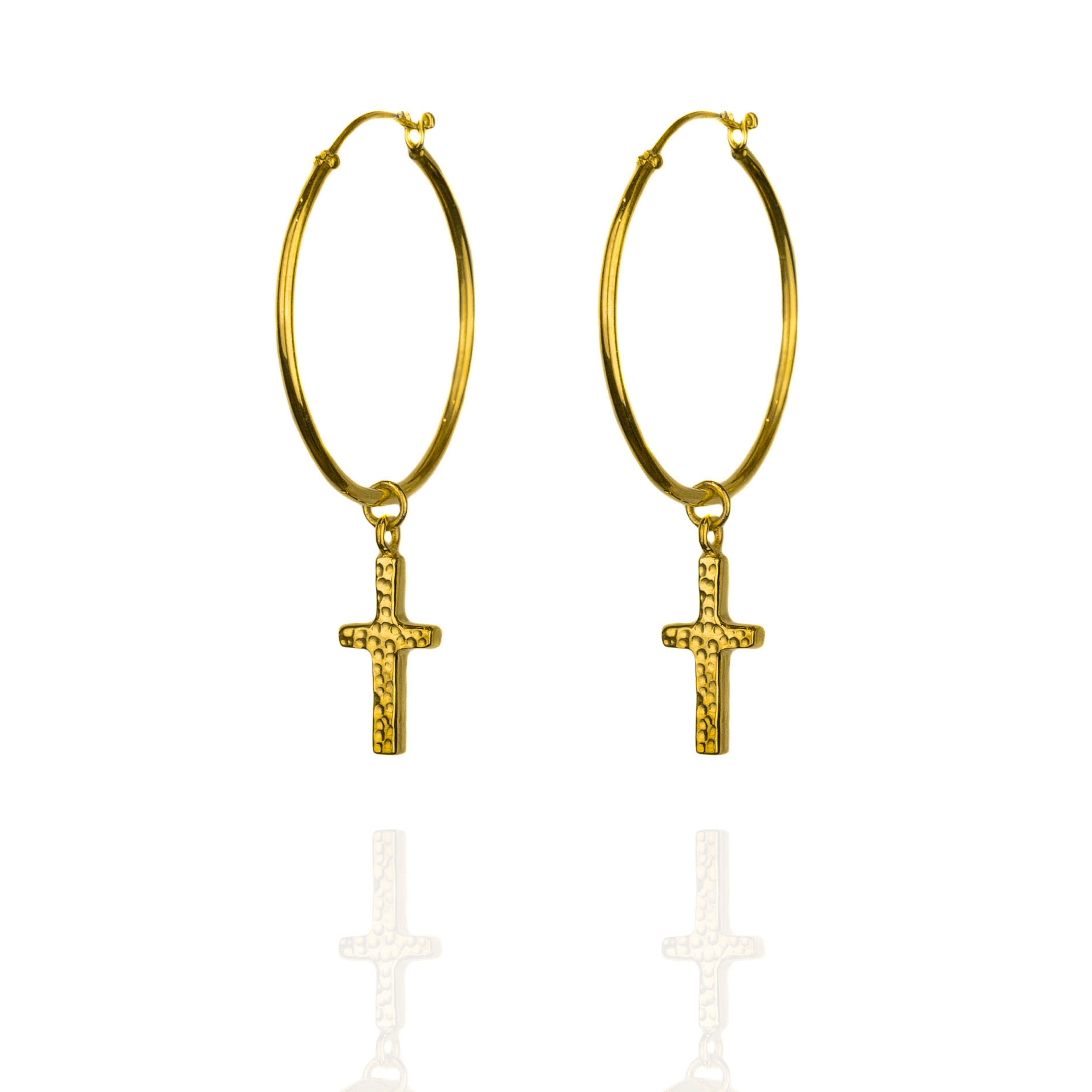 Gold hoop earrings with cross