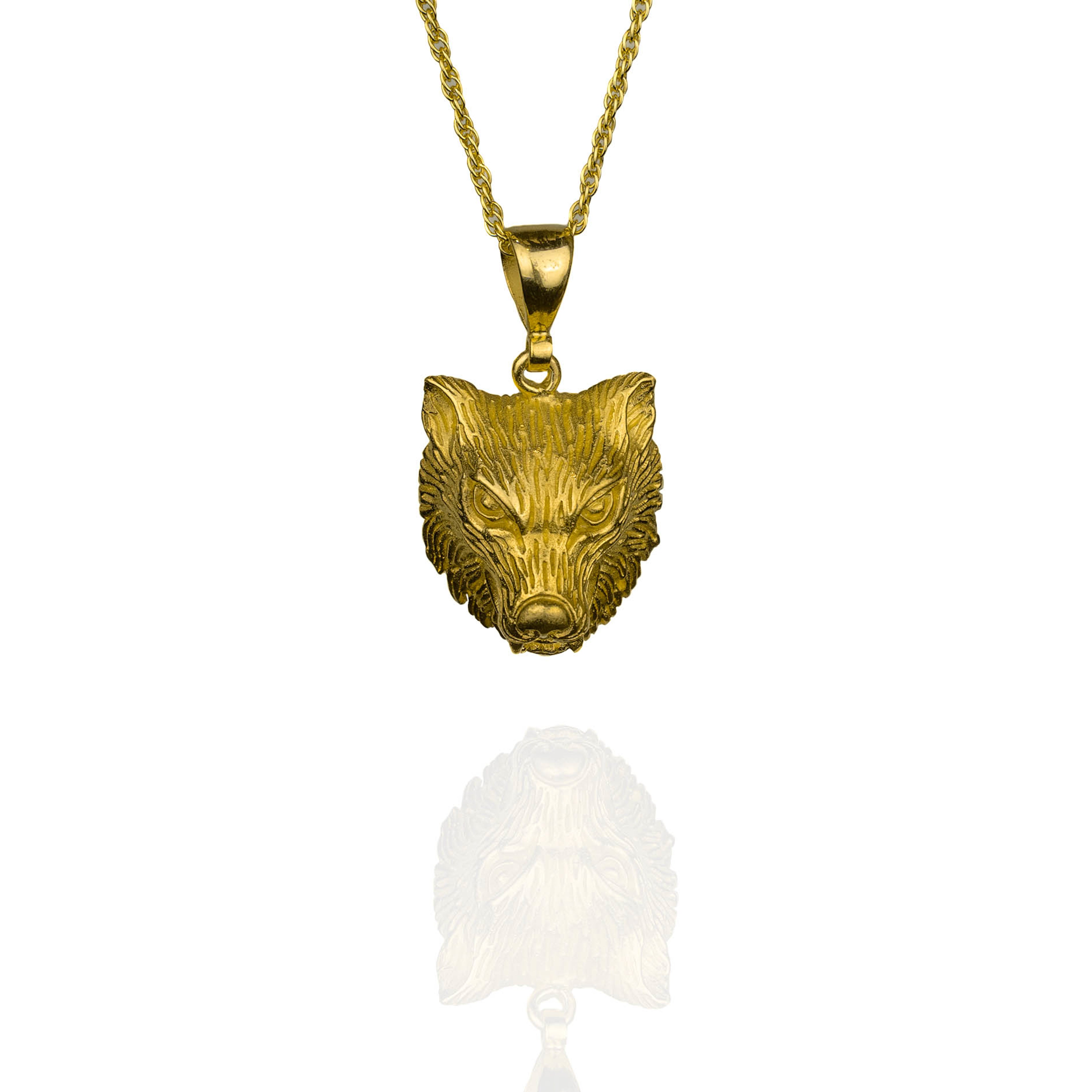 Gold wolf head necklace