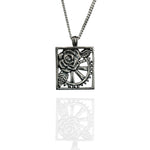Silver rose and cart wheel necklace