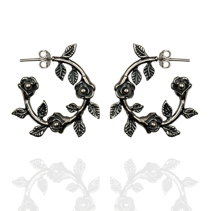 Silver rose earrings