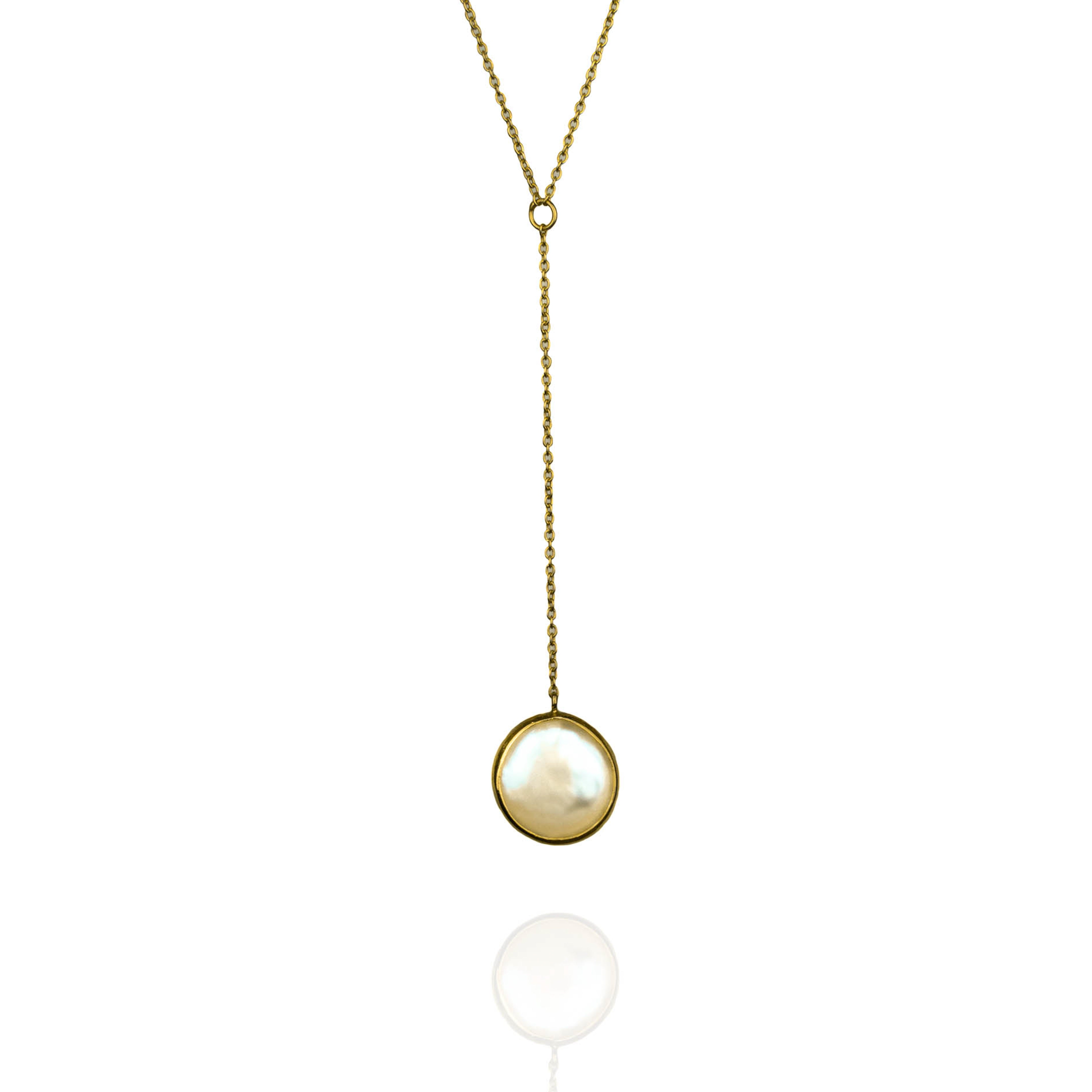 Fine gold necklace with an extension chain and pearl for a deep plunge neckline