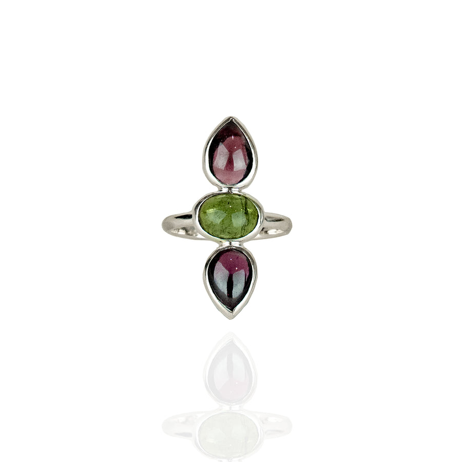 TOURMALINE AND GARNET TRILOGY RING