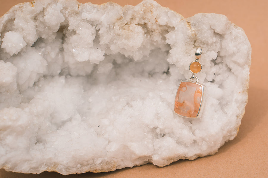 ROSE QUARTZ LODOLITE WITH APRICOT MOONSTONE NECKLACE