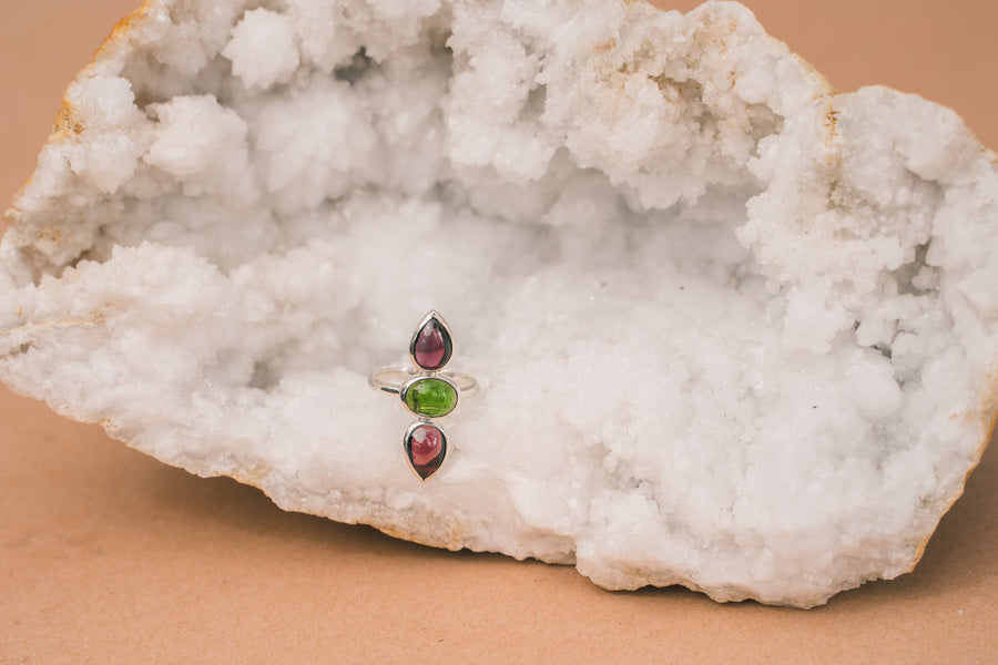 TOURMALINE AND GARNET TRILOGY RING