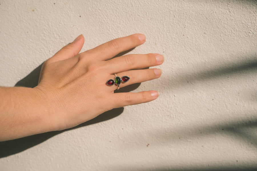 TOURMALINE AND GARNET TRILOGY RING