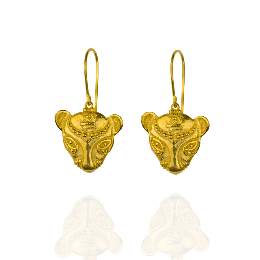 Gold lioness head earrings