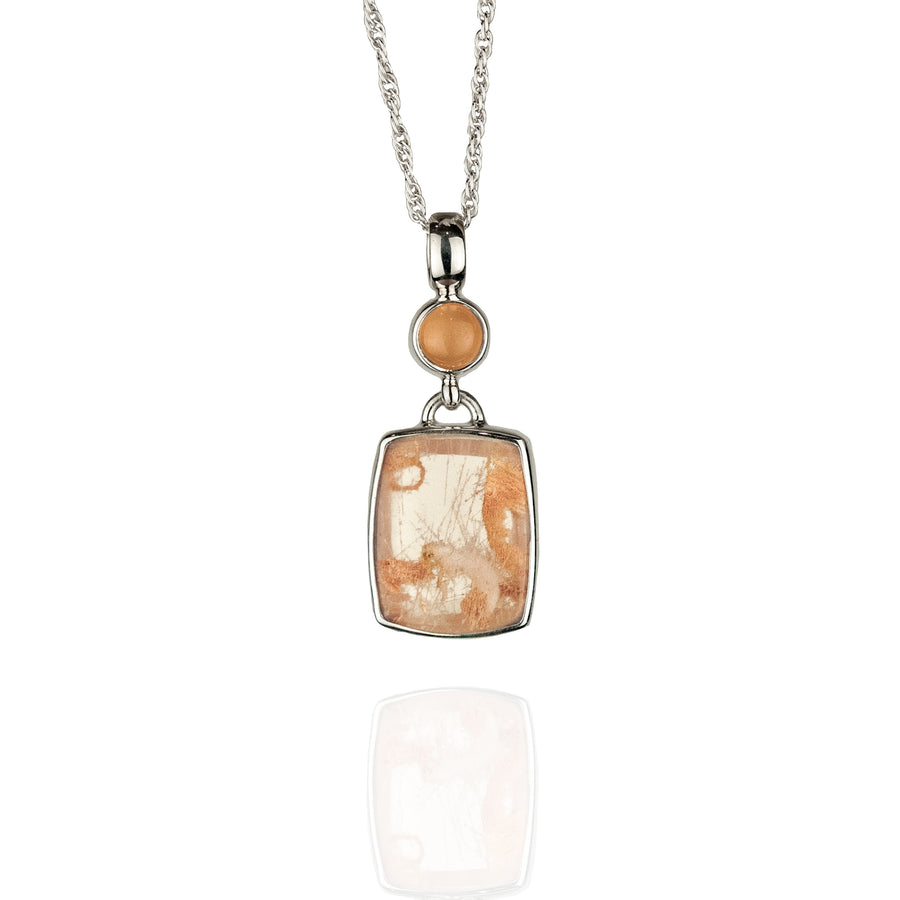 ROSE QUARTZ LODOLITE WITH APRICOT MOONSTONE NECKLACE