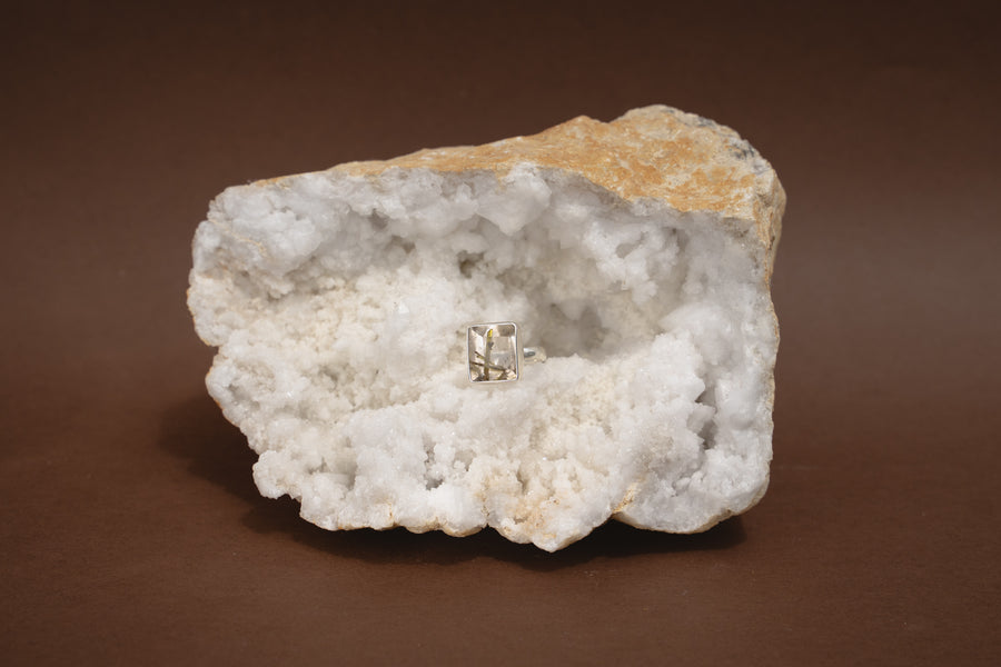 QUARTZ WITH GREEN TOURMALINE INCLUSION RING