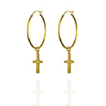 Gold hoop earrings with cross