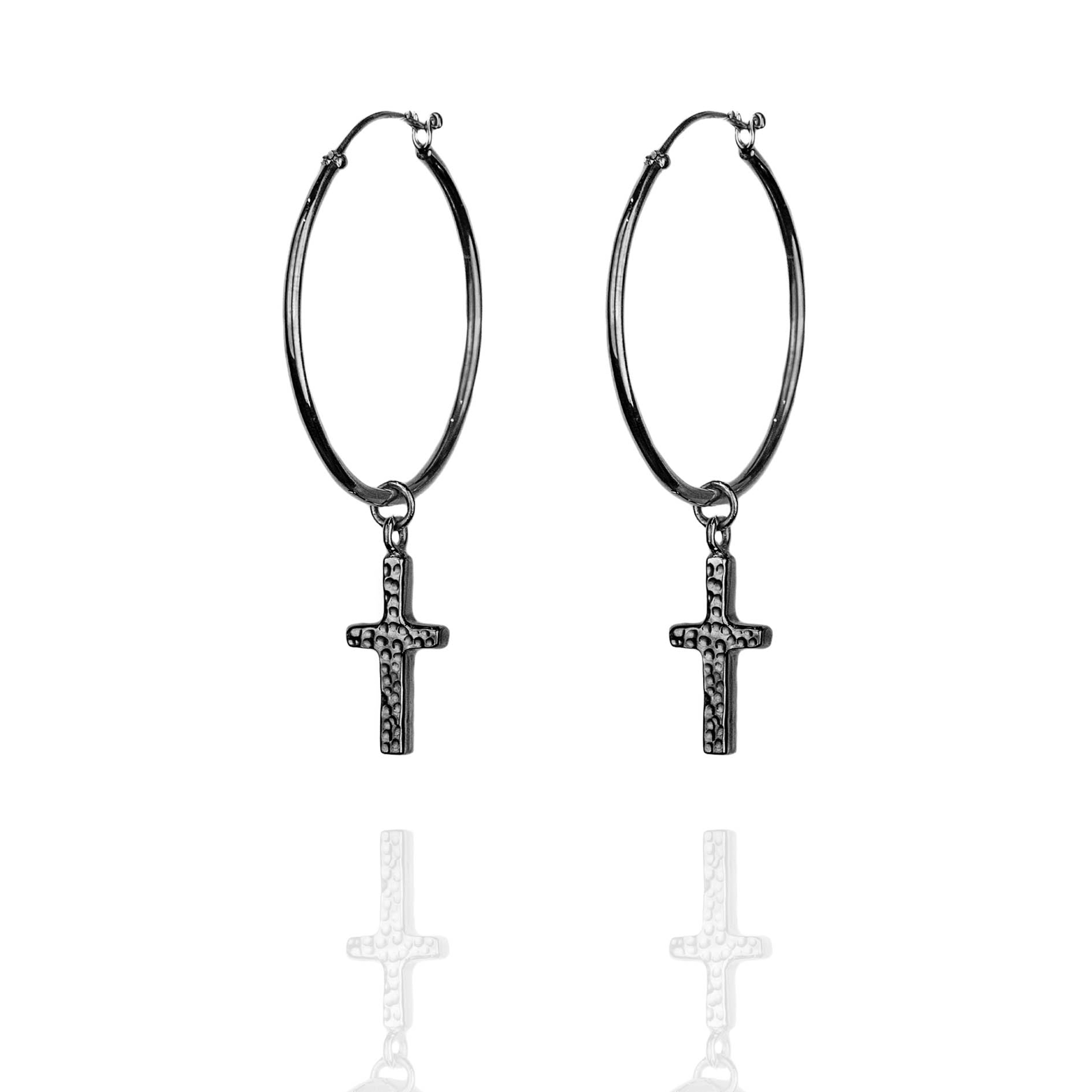Silver hoop earrings with cross