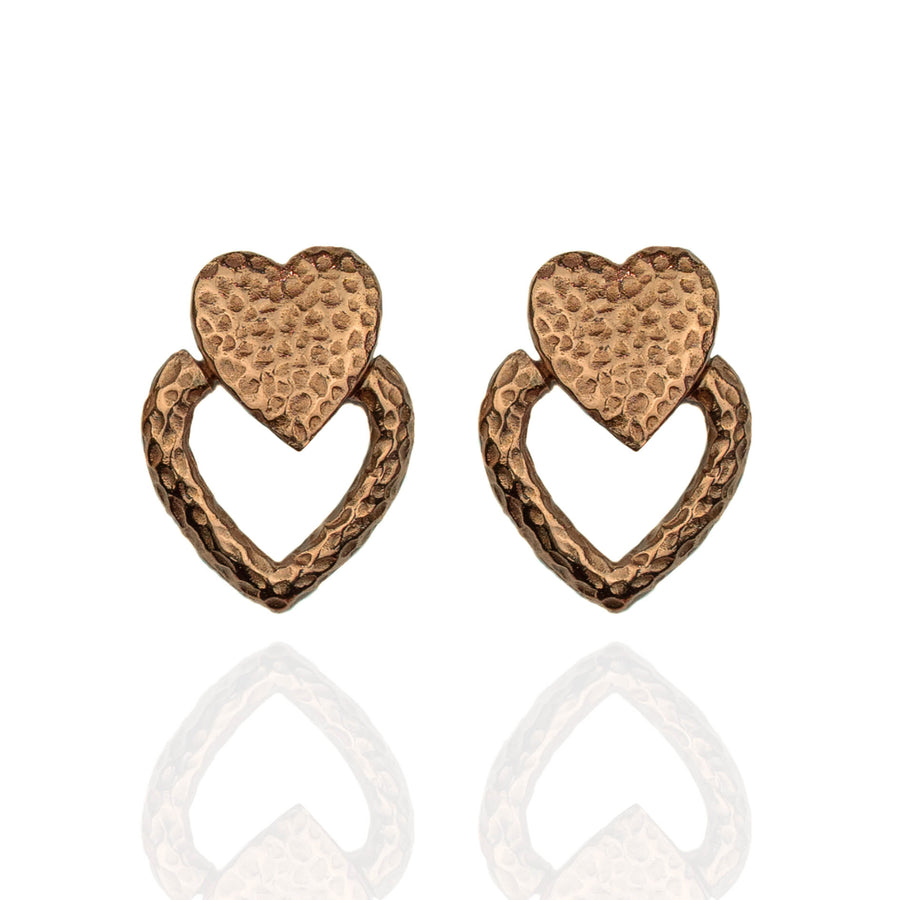 Rose gold double heart earrings