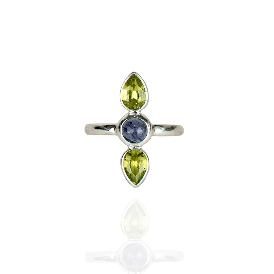 FACETED PERIDOT AND IOLITE TRILOGY RING