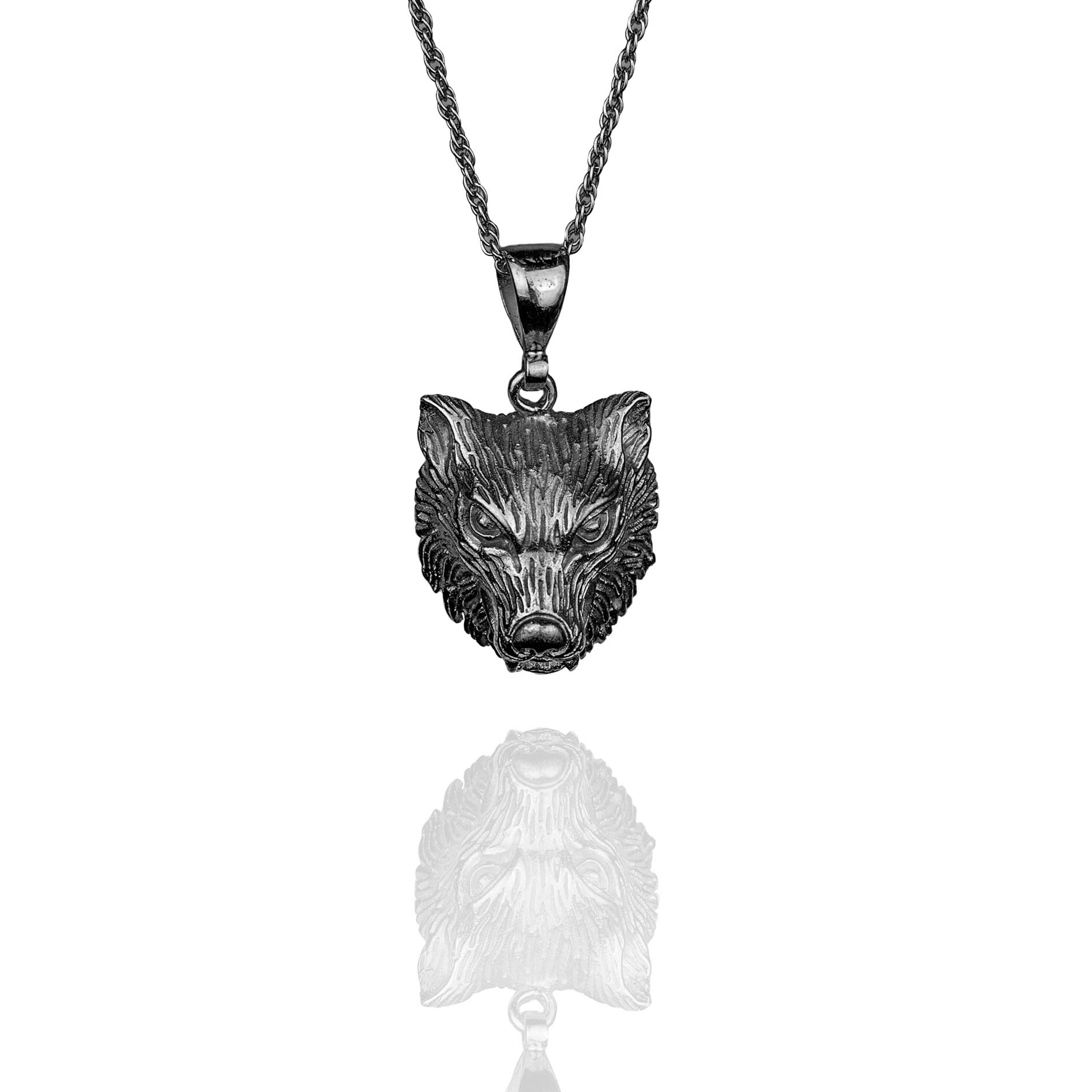 Silver wolf head necklace