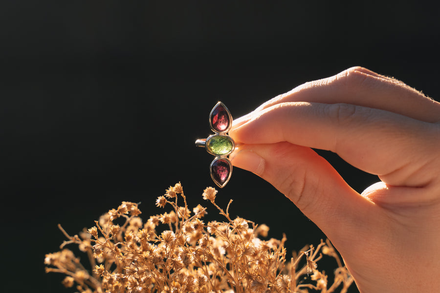 TOURMALINE AND GARNET TRILOGY RING
